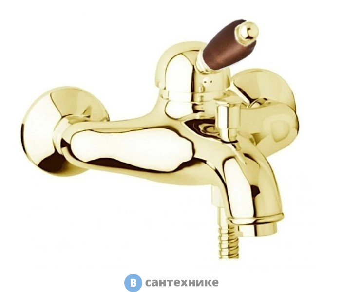 Смеситель Cezares ELITE-VM-03/24-Nc для ванны и душа однорычажный, золото, ручка орех