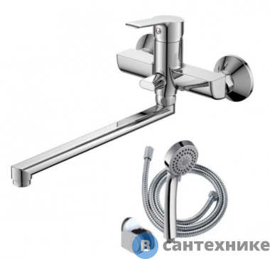 картинка Смеситель Orange Prim M42-211cr однозахватный универсальный с душевыми аксессуары (шланг, лейка, держатель)