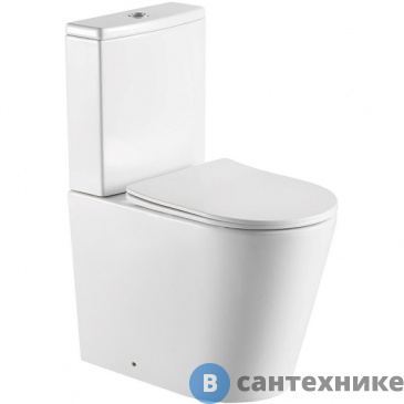 картинка Унитаз с бачком Aquatek ОБЕРОН AQ1273S-00 безободковый Rimless Pan 590х375х790мм, горизонтальный выпуск, тонкое сиденье Termodur с механизмом плавного закрывания