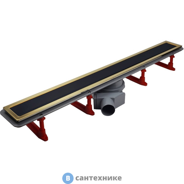 Душевой трап Pestan CONFLUO PREMIUM LINE GOLD WITH BLACK GLASS 13100118 850 мм линейный, чёрное стекло, рамка - позолота 24К