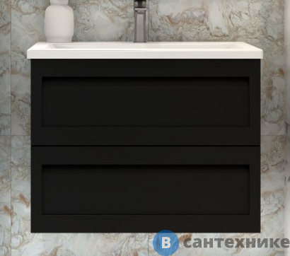 картинка Тумба под раковину Art & MAX PLATINO AM-Platino-800-2C-SO-NM-Cer подвесная с двумя выкатными ящиками, чёрный матовый