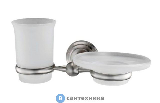 Держатель стакана и мыльницы WasserKRAFT Ammer K-7026 металл, покрытие "матовый хром", матовое стекло