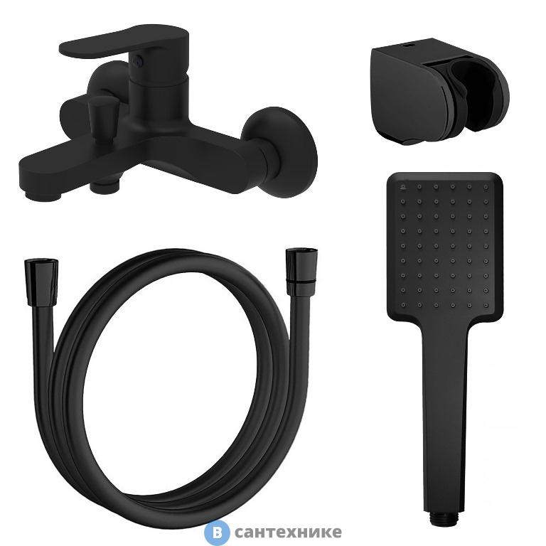 Смеситель AZARIO ELVIS AZ-WWK238155PA для ванны и душа с полным душевым набором, черный