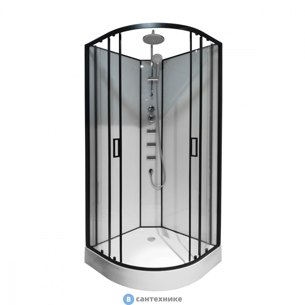 Душевая кабина Loranto CS-21811-100 100x100x(190+15) см с низким поддоном 15 см, прозрачное стекло 5 мм, задние стенки белые, профиль черные