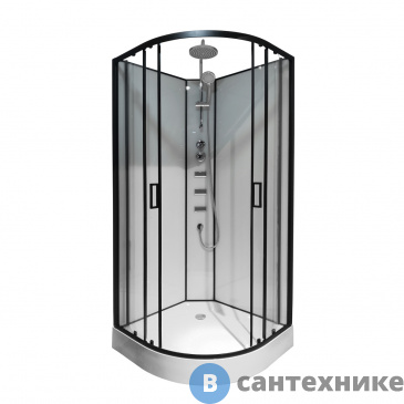 картинка Душевая кабина Loranto CS-21811-100 100x100x(190+15) см с низким поддоном 15 см, прозрачное стекло 5 мм, задние стенки белые, профиль черные