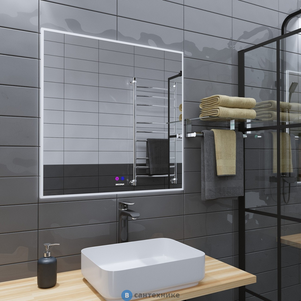 Зеркало Grossman PRAGMA-норма (800*800*45) LED с сенсорным выключателем и подогревом (188080)