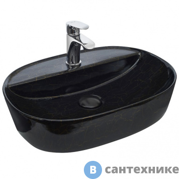 картинка Раковина WELTWASSER ELBACH 2202 K509 накладная (чёрная с золотом) /505х385х120/