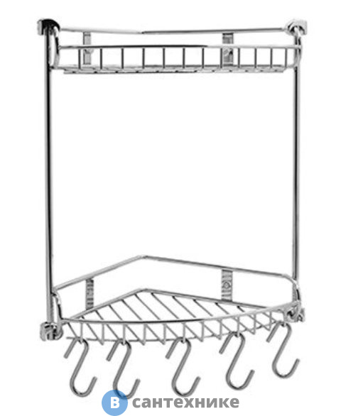 Полка WasserKRAFT K-1222 металлическая двойная, угловая нержавеющая сталь AISI 304, хромоникелевое покрытие