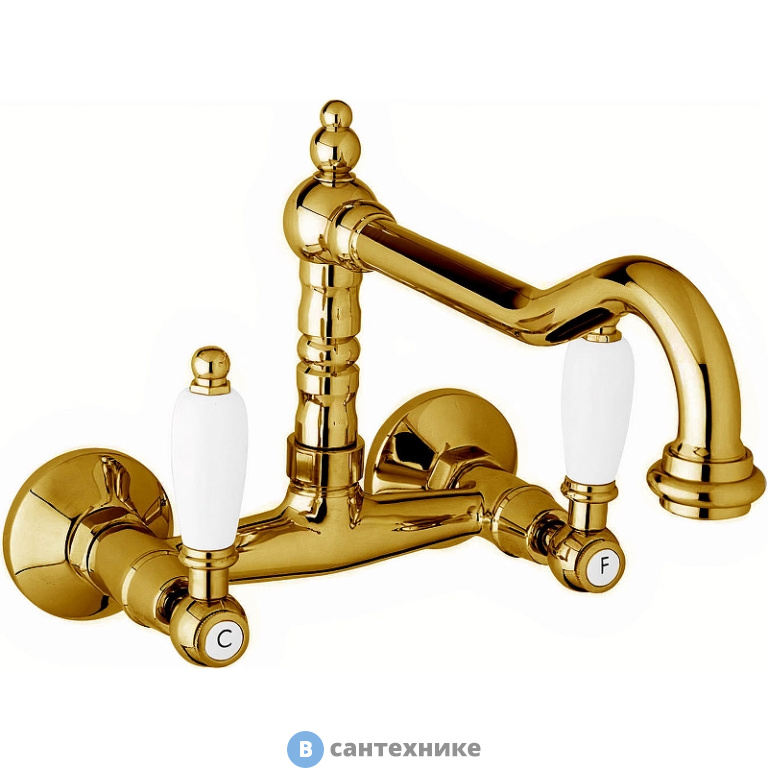 Смеситель Cezares FIRST-LLP-02-Bi кухонный настенного монтажа, бронза, ручки белые