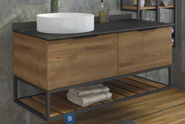 Тумба Comforty Порто-120-1 дуб тёмно-коричневый с черной столешницей c раковиной COMFORTY 9110