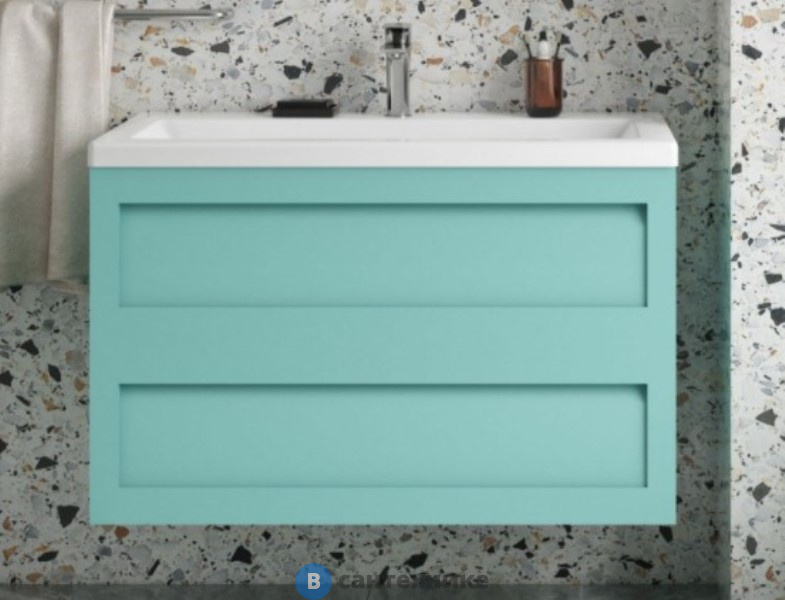 Тумба под раковину Art & MAX PLATINO AM-Platino-1000-2C-SO-MM подвесная с двумя выкатными ящиками, светло-зеленый матовый