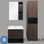 Комплект мебели Comforty Франкфурт-60 дуб шоколадно-коричневый (зеркало+тумба+раковина) (витрина)