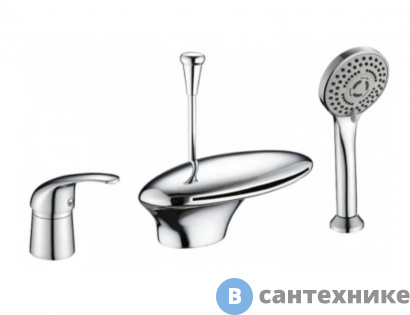 картинка Смеситель Orange IRIS M41-333cr однозахватный для установки на борт ванны с душевыми аксесуарами (шланг, лейка, держатель)