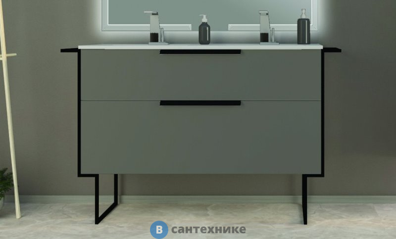 Тумба под раковину Cezares URBAN с двумя выдвижными ящиками 55163 Grigio opaco, 120x46x62