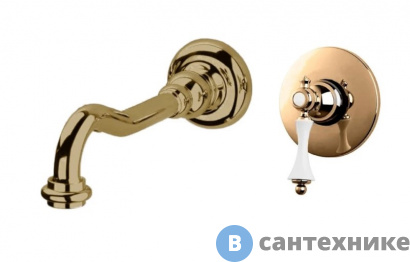 картинка Смеситель Cezares MARGOT-BLS1-02-Bi встраиваемый однорычажный для раковины, бронза, ручки белые