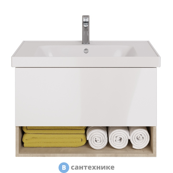 Тумба под раковину Dreja PERFECTO 90 см, подвесная, 1 ящик, дуб эврика/белый глянец (99.0813)