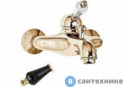 картинка Смеситель Cezares VINTAGE-VM-03-Sw-N для ванны и душа однорычажный, золото, ручка Swarovski Nero