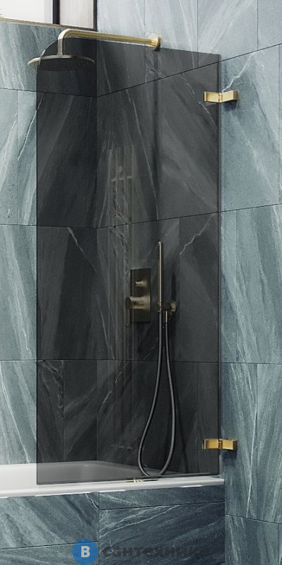 Шторка для ванны поворотная на петлях MaybahGlass 1400*705 Стекло 6 мм Графит (MGV-654-3)