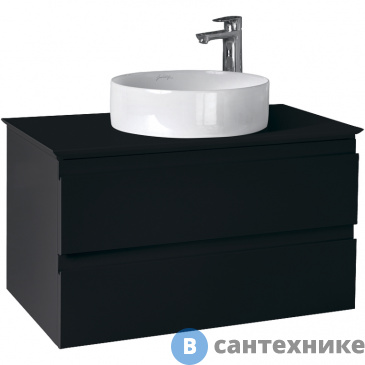 картинка Тумба под раковину Jacob Delafon Madeleine EB2083-J53 со столешницей и с подсветкой, 80 см, 2 ящика, чёрный матовый лак