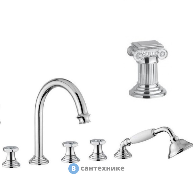 Смеситель Cezares APHRODITE-BVD-01-O на борт ванны с выдвижным душем и переключателем, хром, ручки Куб