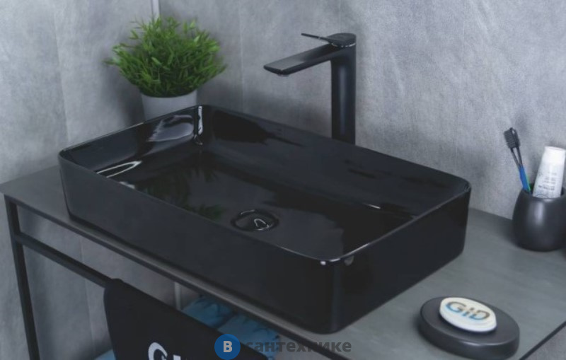Раковина GID-ceramic BL9396 накладная чёрный глянцевый (600х340х110)