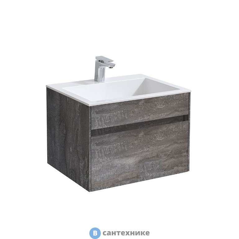 Тумба под раковину Vincea Chiara 600 подвесная, 1 выкатной ящик soft-close, G.Stone (VMC-2C600GS)