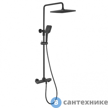 картинка Душевая стойка Vincea Next VSFS-1N1TMB термостатическая с изливом, 25 см верх душ, черный