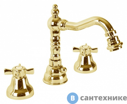 картинка Смеситель Cezares LORD-BBS2-03/24 на биде на три отверстия с донным клапаном золото, ручки золото