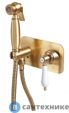 картинка Смеситель Cezares APHRODITE-DIF-03/24-Bi встраиваемый однорычажный с гигиеническим душем, золото 24 карат, ручки белые