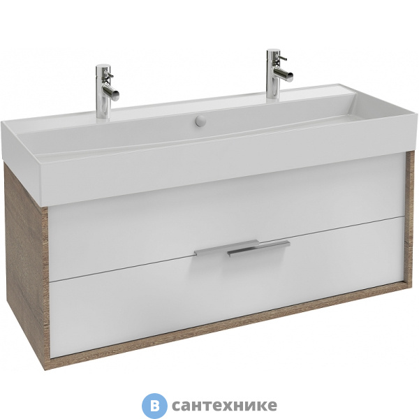 Тумба под раковину Jacob Delafon VIVIENNE EB1509-E52-N18 с 2 ящиками с хромированными ручками, 120 см, корпус дуб табак, фасад белый мела.