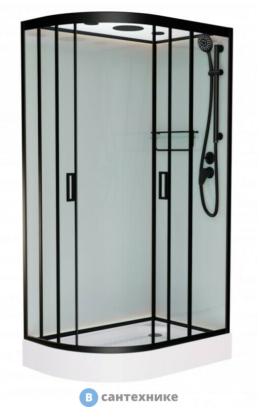 Душевая кабина Frank F411R М Black правосторонняя низкий поддон матовое стекло