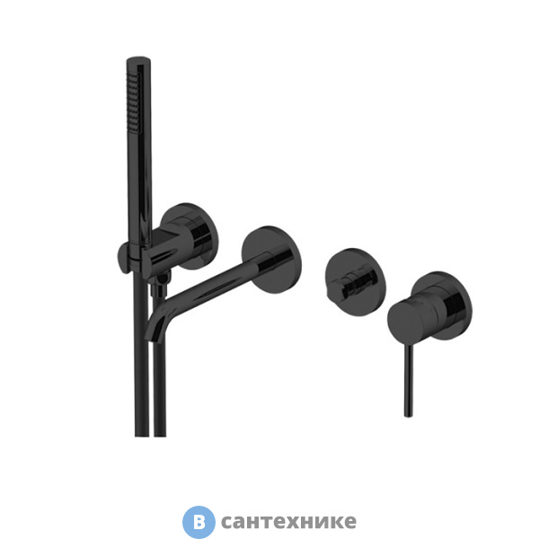 Смеситель Gattoni CIRCLE TWO встраиваемый для ванны на 4 отв, с ручной лейкой, NERO OPACO (9105/91NO)