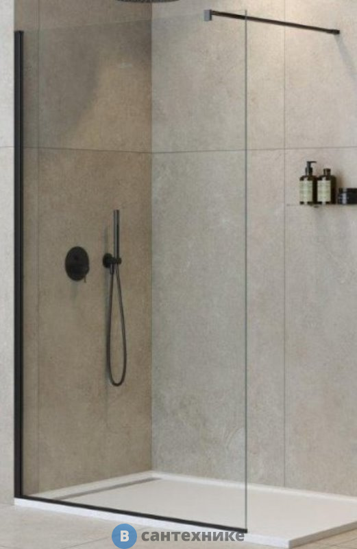 Душевая перегородка Cezares LIBERTA-L-1-140-120-C-NERO с односторонним входом, стекло прозрачное, профиль чёрный, 1400x1200x1950 мм