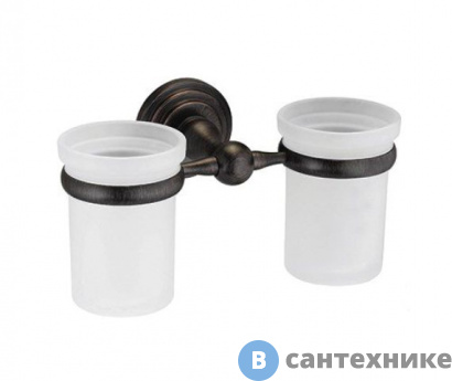 картинка Подстаканник двойной стеклянный WasserKRAFT Isar K-7328D металл, матовое стекло, покрытие "темная бронза"