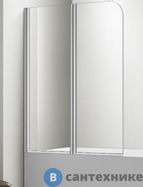 картинка Шторка на ванну Aquatek Дельта AQNFB6222-100 двухэлементная, поворотная. 1000X1500 профиль хром, стекло прозрачное