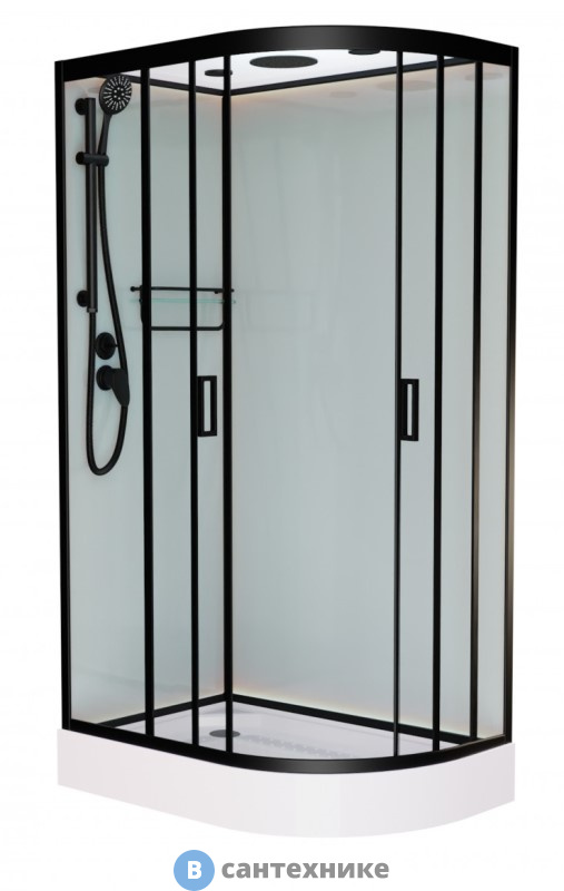 Душевая кабина Frank F412L М Black левосторонняя низкий поддон матовое стекло