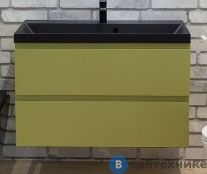 картинка Тумба под раковину Art & MAX BIANCHI подвесная с двумя выкатными ящиками, Оливковый матовый AM-Bianchi-900-2C-SO-OM