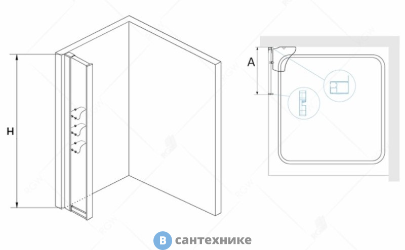 Боковая панель для ограждения 30*195 RGW Z-42 хром/прозрачное/8 мм (доб. панель с полками к НО) (03064230-11)