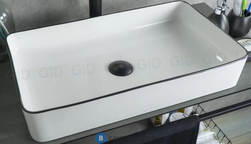 Раковина накладная GID-ceramic Nc9399 белый / черный (600х340х110)