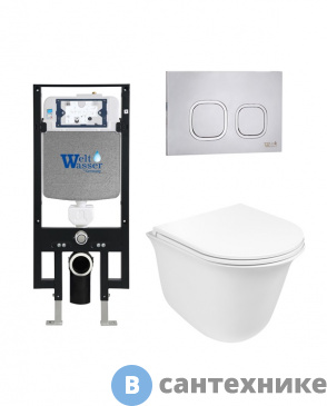 картинка Унитаз с инсталляцией WELTWASSER и кнопкой смыва (AMBERG 497 + TELBACH 004 GL-WT + AMBERG RD-MT CR)