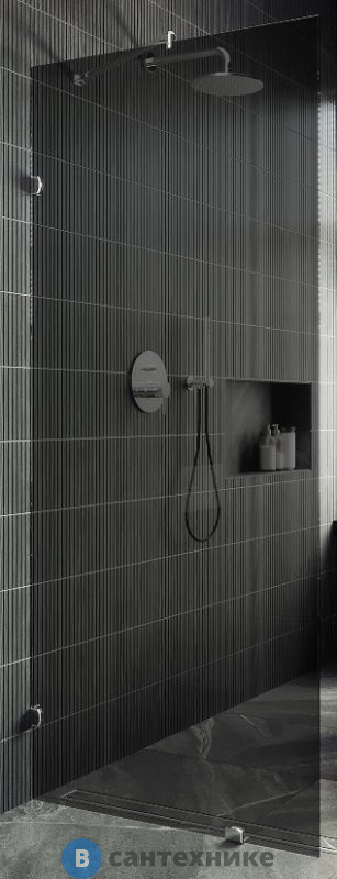 Душевая перегородка коннектор стена-стекло MaybahGlass 1950*990 стекло 8 мм графит (MGD-276-4)