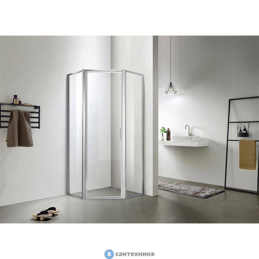 Душевое ограждение AZARIO RICHMOND 900*900*2000,  5-угольный, стекло прозр.,  профиль серебро (AZ-NAG3231 900)