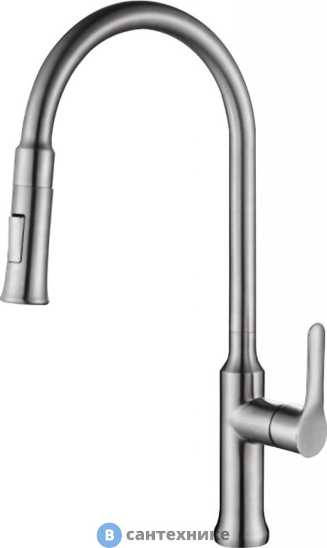 Смеситель BelBagno BB-LAM38-IN для кухни с выдвижным изливом, двухрежимный, нержавеющая сталь, сатин