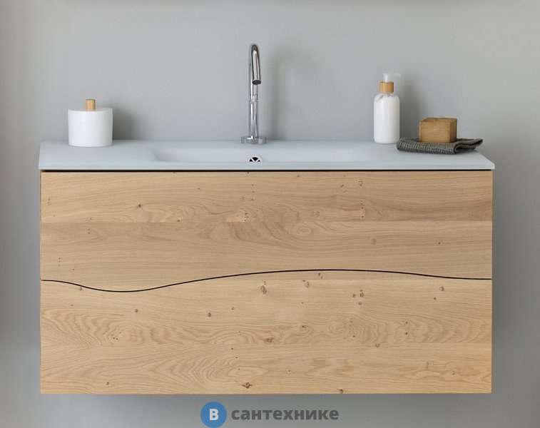 Тумба под раковину Jacob Delafon Sherwood EB1833RU-P6 с системой push-to-open, натуральный дуб, 100 см, 2 ящика