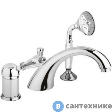 картинка Смеситель Cezares VINTAGE-BVDM-01-Sw на борт ванной однорычажный с выдвижным душем и переключателем, хром