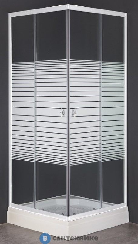 Душевой уголок Loranto CS-8024S (CS-2239)  квадрат, 90*90*195, стекло с рисунком, белый профиль, поддон 13 см