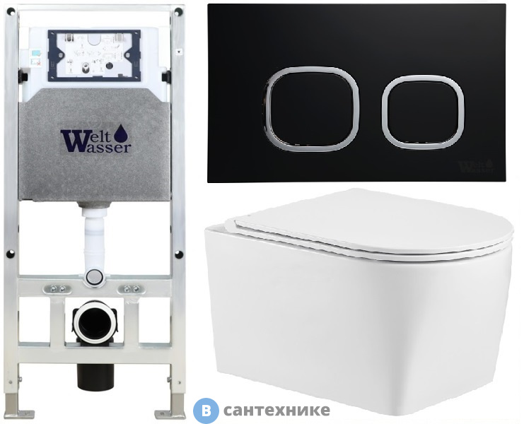 Унитаз с инсталляцией WELTWASSER и кнопкой смыва (AMBERG 506 ST + NESENBACH 004 GL-WT + AMBERG RD-BL)