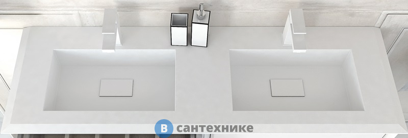 Раковина Cezares из искусственного мрамора с двумя чашами 50215 Bianco opaco, 141x46x1,6