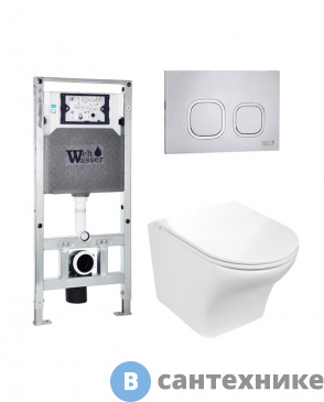 картинка Унитаз с инсталляцией WELTWASSER и кнопкой смыва (AMBERG 506 ST + ODENBACH 004 GL-WT + AMBERG RD-MT CR)