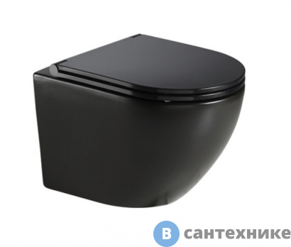 картинка Унитаз подвесной AZARIO Grado AZ-0046N-MB безободковый, чёрный матовый, с сидением микролифт 490*370*360